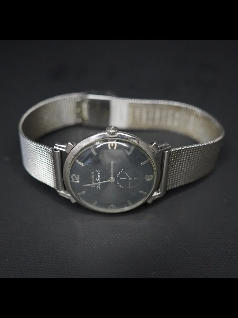 Vintage 1959 Bulova 23 Jewels Manual Wind Black Dial 10KT RGP Waterproof Watch